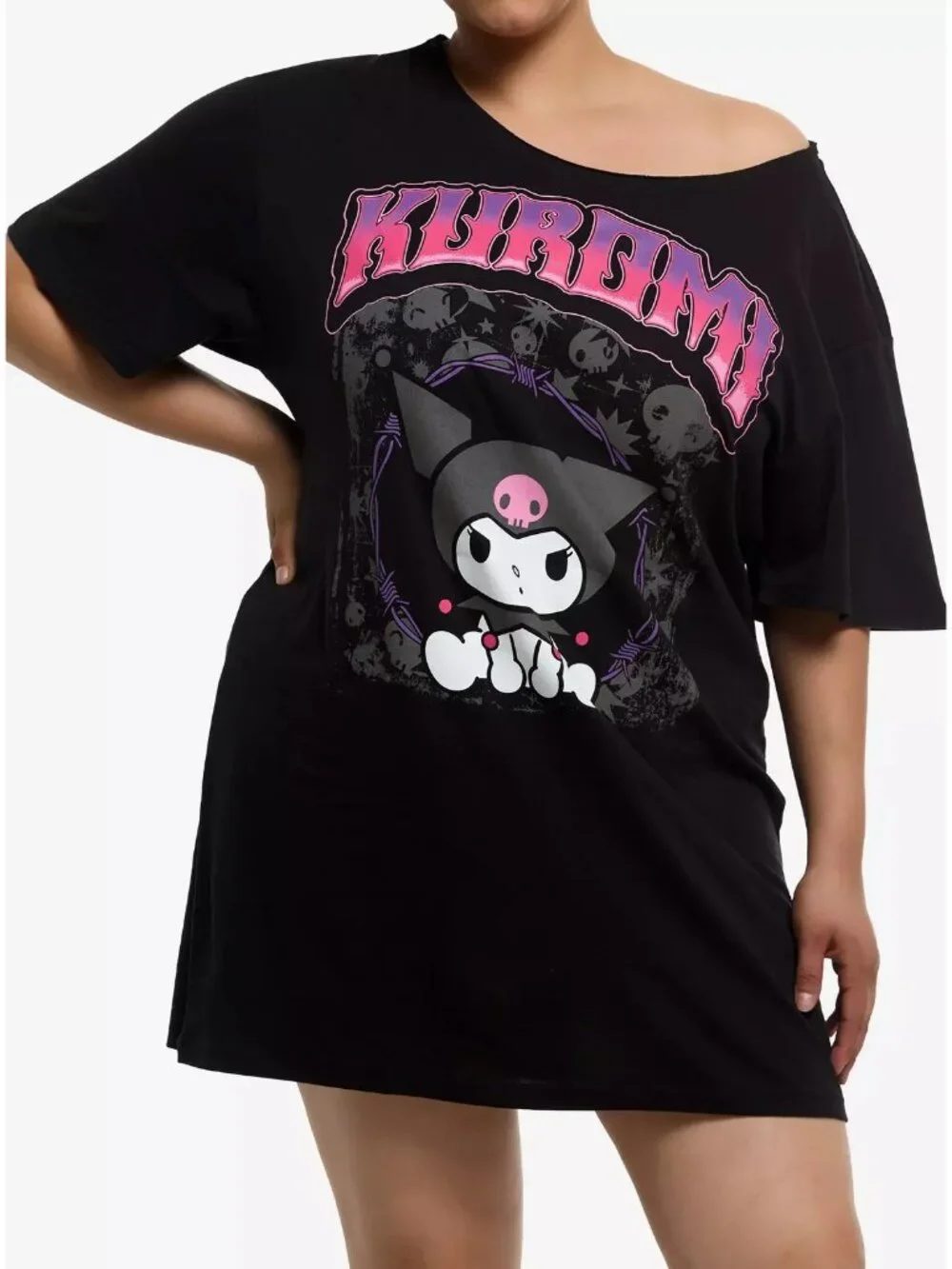 Hot Topic Sanrio Kuromi Off-The-Shoulder T-Shirt Dress Plus Size 3/3X NWT